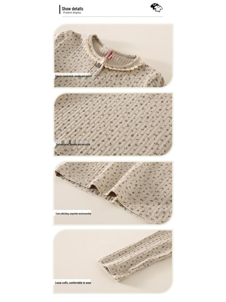 2025 Autumn Korean Style Girls' Versatile Lace Long Sleeve Base Shirt