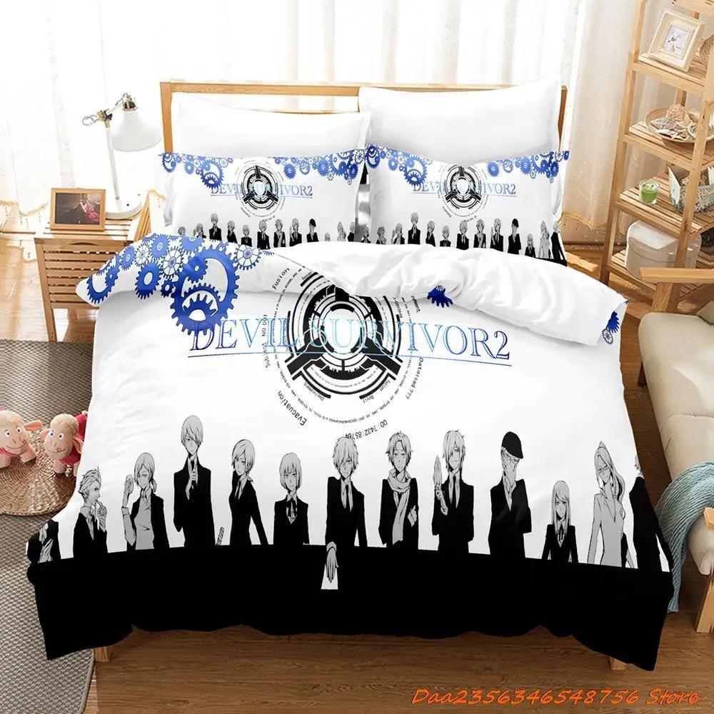 Devil Survivor 2 Sängkläder Tecknad Anime Tre-delat Set Vuxna Pojkar Sovrum Påslakan Set 3D Kawaii Helårs Sängar