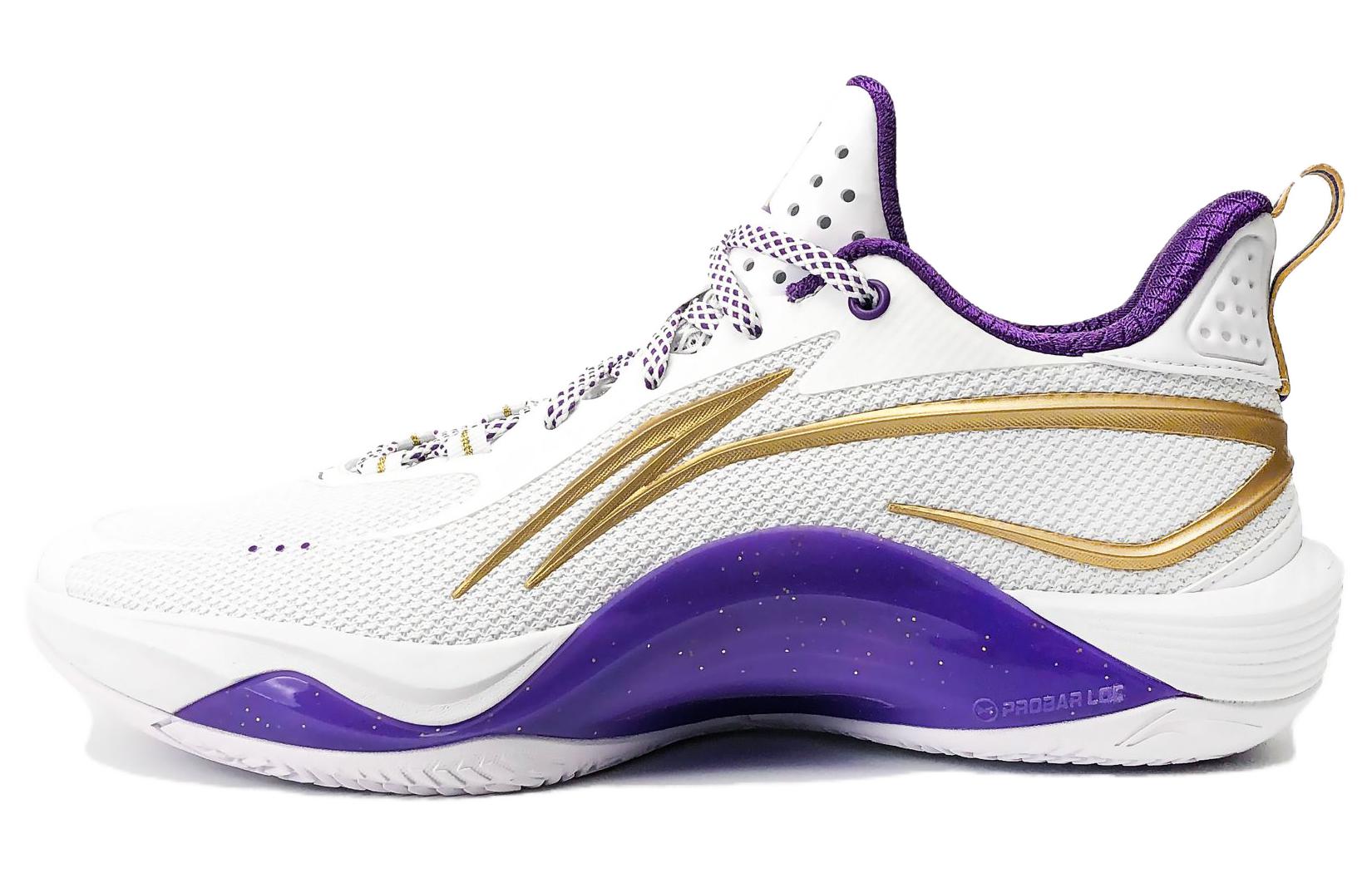 Li Ning Men's White/Purple/Gold Basketball Shoes Low Top Abpu001-12 Cm