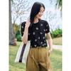 Jiu Zi Anna Kou Women's Elegant Floral Embroidered Short Sleeve Knit Blouse