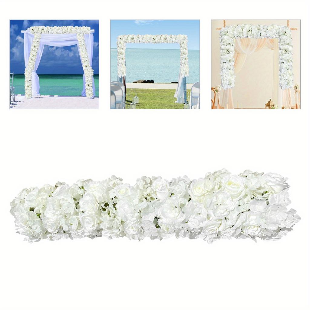 Artificial Silk Flower Row – Dahlia, Rose & Hydrangea – 39.4 Inch Realistic Faux Flowers for Wedding, Party & Home Decor – White