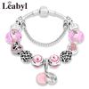 New Valentine's Romantic Pink Heart Charm Bracelet & Bangle Fine Crystal Diy Bead Bracelet Jewelry for Women Girl Gift