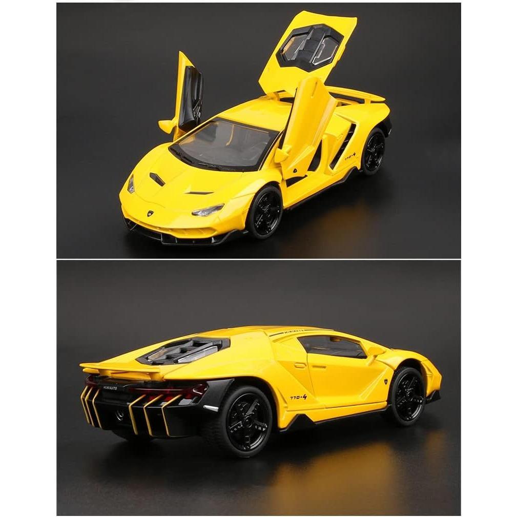 1/32 Sammlerstück aus Legierung, gelb, Lambor LP770-4, Spielzeug-Zugfahrzeuge, Druckguss-Automodell mit Licht und Ton