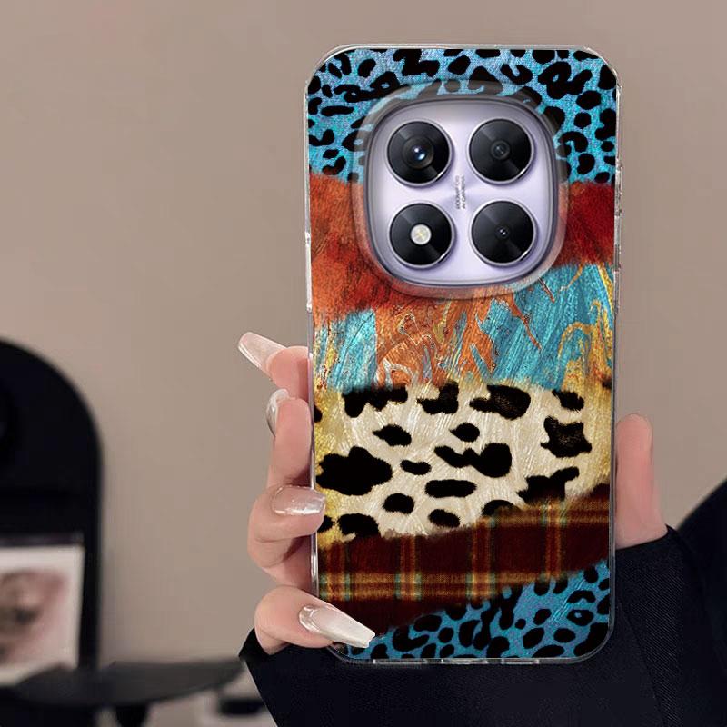 For Redmi Note 13 14S 14 Pro Plus 5G 14C A3 13C Poco X7 Pro Phone Case Leopard Feather Gauze Rainbow Butterfly Bumper Hard Cover