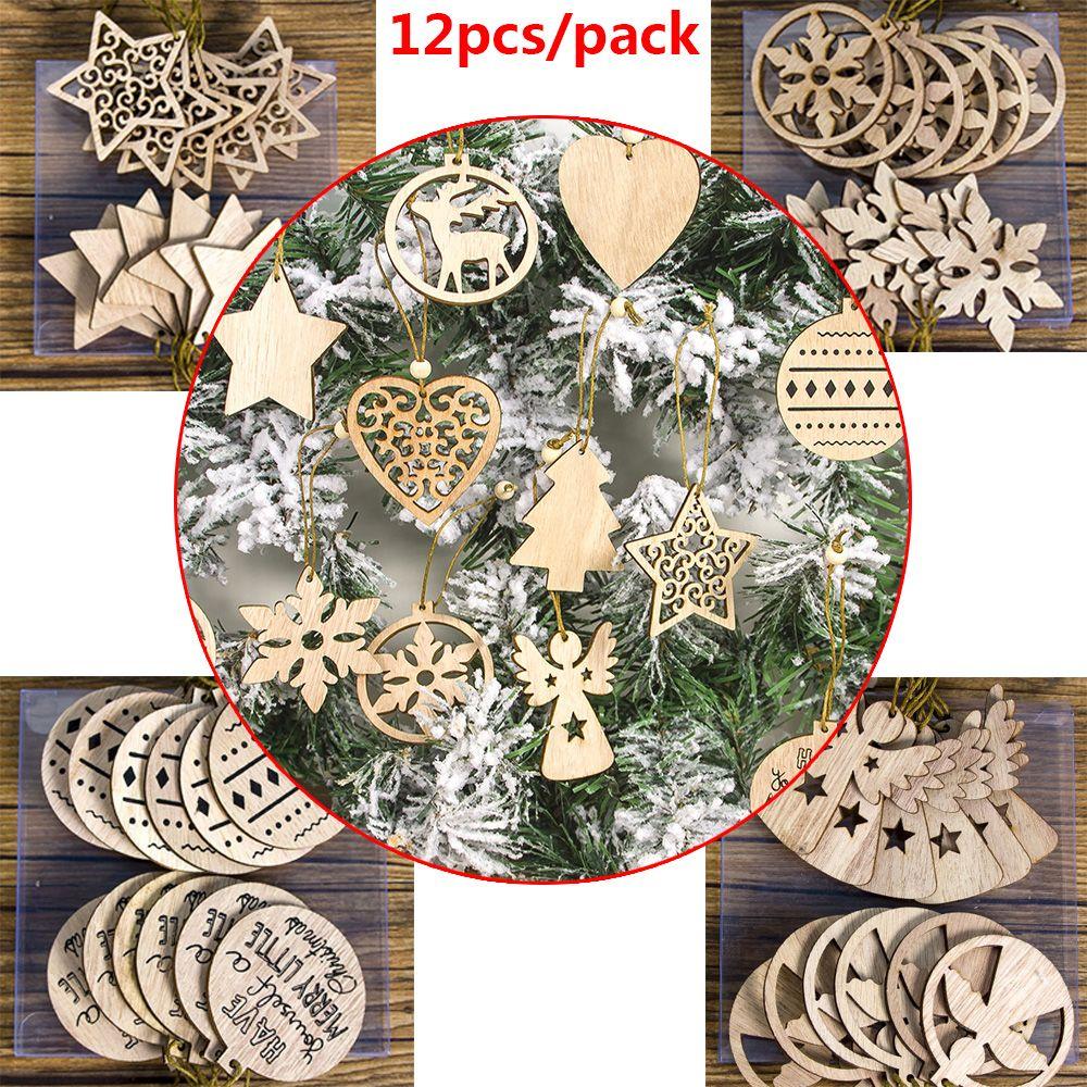 DIY Gifts Drop Pendant Christmas Tree Decoration Xmas Hanging Snowflake/Star/Angel Wooden Ornaments