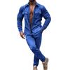 European and American Style Men's Autumn Winter 2-Piece Jacket and Casual Pants Set Solid Stand Collar Pockets Tracksuit
