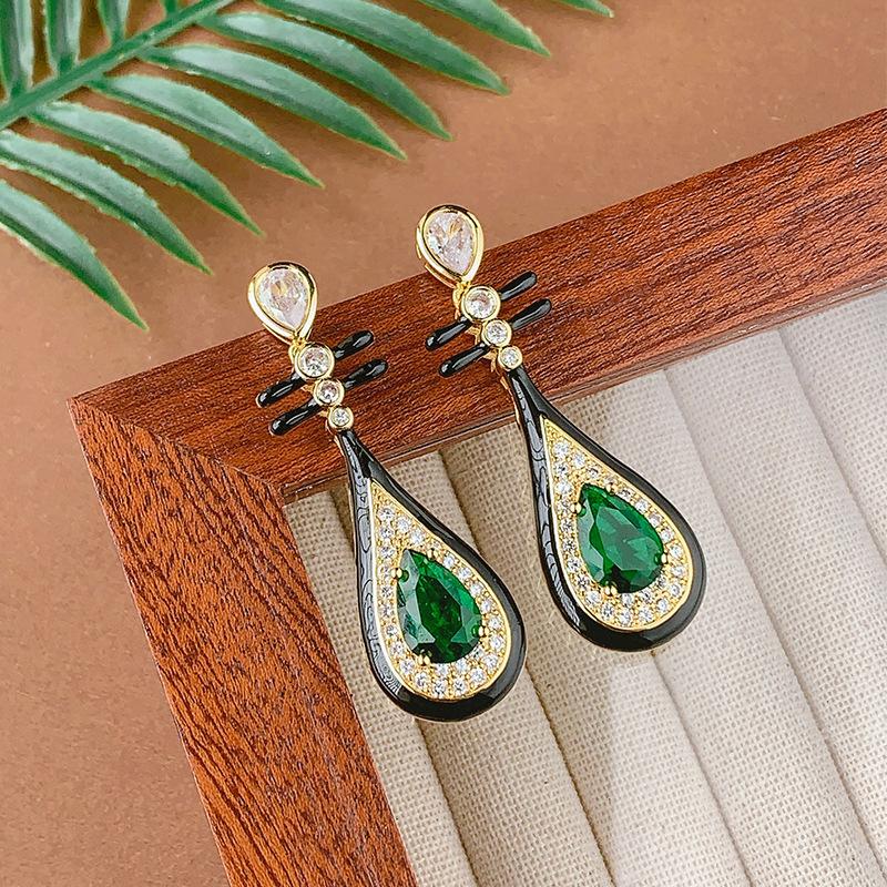 National Style Black Pipa Earrings Women'S Light Luxury Advanced Sense Niche Retro Temperament Earrings Women