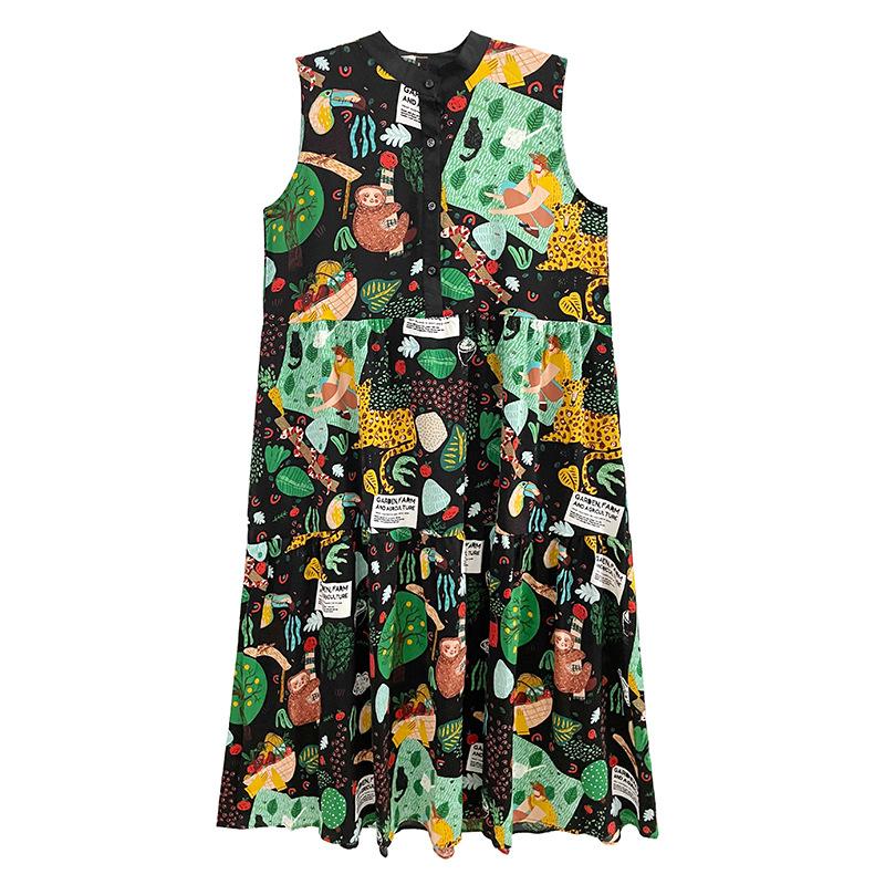 

Плиссированное повседневное платье без рукавов с принтом XITAO WMD7044 One Size чёрный