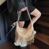 2025 Autumn Fashion Classic Style Faux Suede Tassel Shoulder Bags Solid Zipper Popularity Personality Crossbody Bags for Women