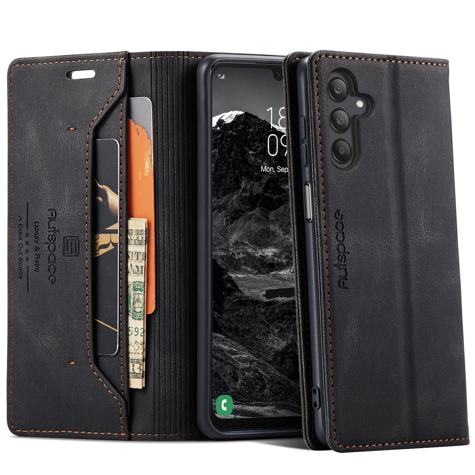 

Для Samsung Galaxy A25 5G (Глобальный) (161,0 х 76,5 х 8,3 мм) Кожаный чехол-кошелек AUTSPACE A01 с подставкой и держателем для карт с RFID-блокировкой Black