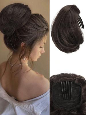 Syntetický krátky cop 6-palcový drdolový hrebeň Spona do vlasov Zväzok vlasov Nastaviteľná šnúrka do copu Syntetické predlžovanie vlasov