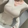 Korean Dongdaemun V-Neck Slim-Fit Long-Sleeve T-Shirt for Women – Elegant, Versatile, Figure-Flattering Style.