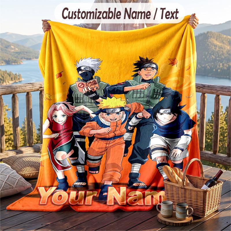 Personalized Flannel Throw Blanket,Naruto Custom Printed Name, Cozy Plush Blanket For Home Use