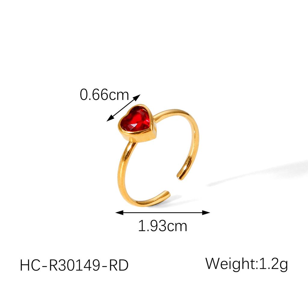 French Style Heart-shaped Diamond-studded Stainless Steel Ring for Women, Open Band Hand Jewelry