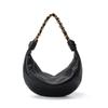 Women's Genuine Leather Crescent Shoulder Bag - Retro Lambskin with Chain Strap, Large Capacity, Elegant and Fashionable Design