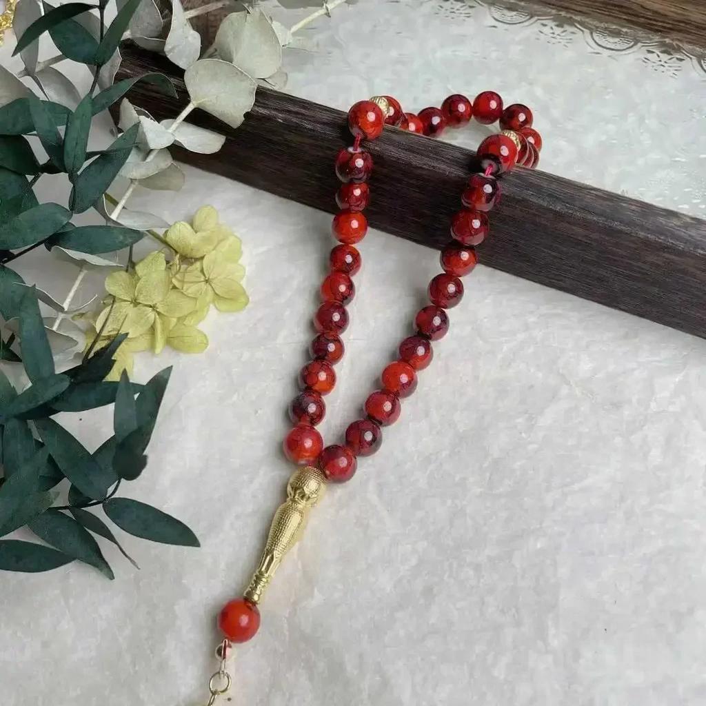 10mm 33pcs Glass Tassel Turkish Muslim Rosary Islamic Prayer Beads Bracelet for Women Jewelry Tasbih Tasbeeh Allah Mohammed