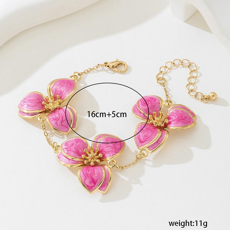Simple Oil-Infused Flower Earrings And Necklace Set - Casual Jewelry Set For Women