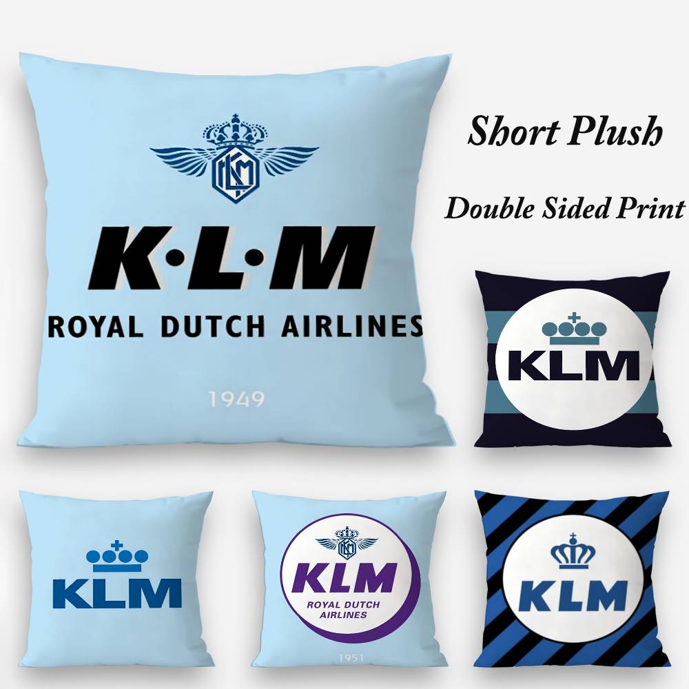 Netherlands K-Klm R-Royal Dutch Airlines Pillow Case Plush Fabric Soft Double Sided Print Sofa Cushion Cover Throw Pillow Covers