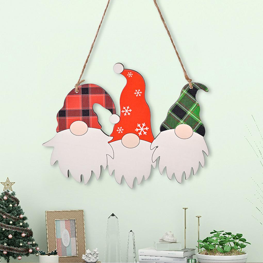 Christmas Gnome Hanging Decoration Doorplate Indoor Outdoor Scene Layout Wall Window Wood Craft Sign Pendant Holiday Pendant