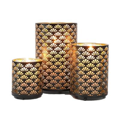 JHY DESIGN Dedication Candle Holder, Set of 3, Vintage Candle Lantern, Nordic Ginkgo Flower Pattern, Carved Design, Stylish Indirect Lighting, Candle