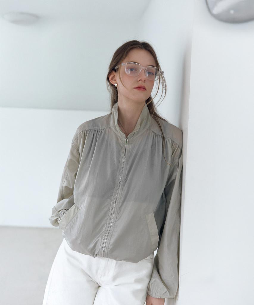 Brillemonths See-Through Shirred Jumper [Light Gray]