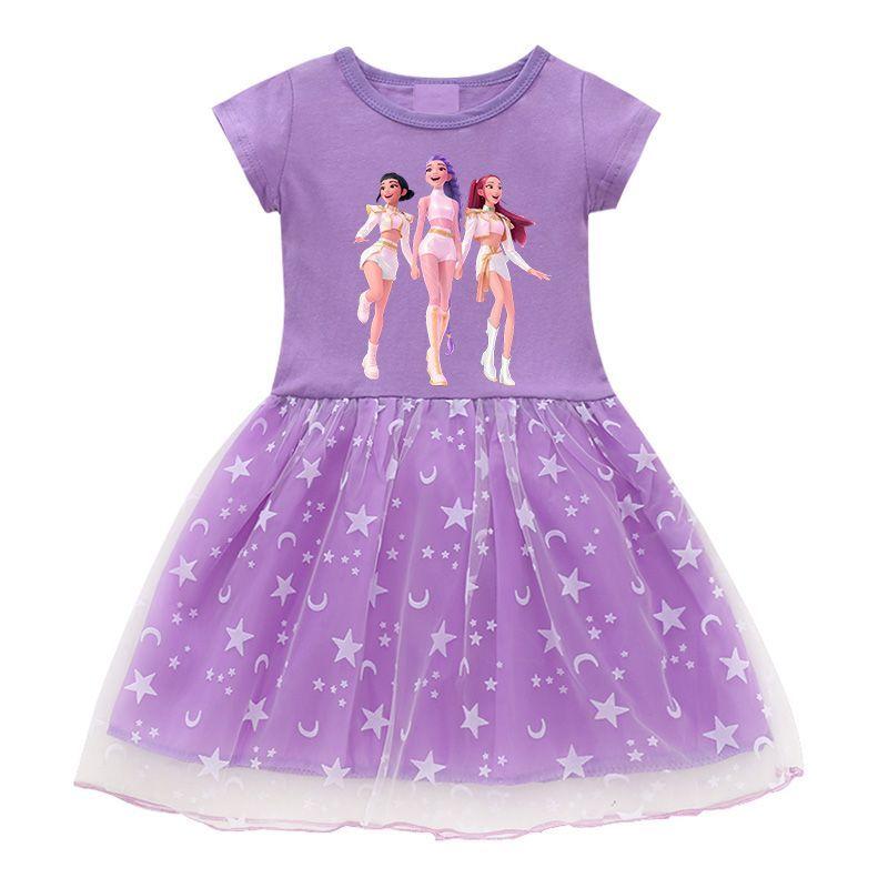 Vestito per Bambina K-Pop “Hunter” Girl Group: Vestito Estivo da Bambina a Maniche Corte in Tulle