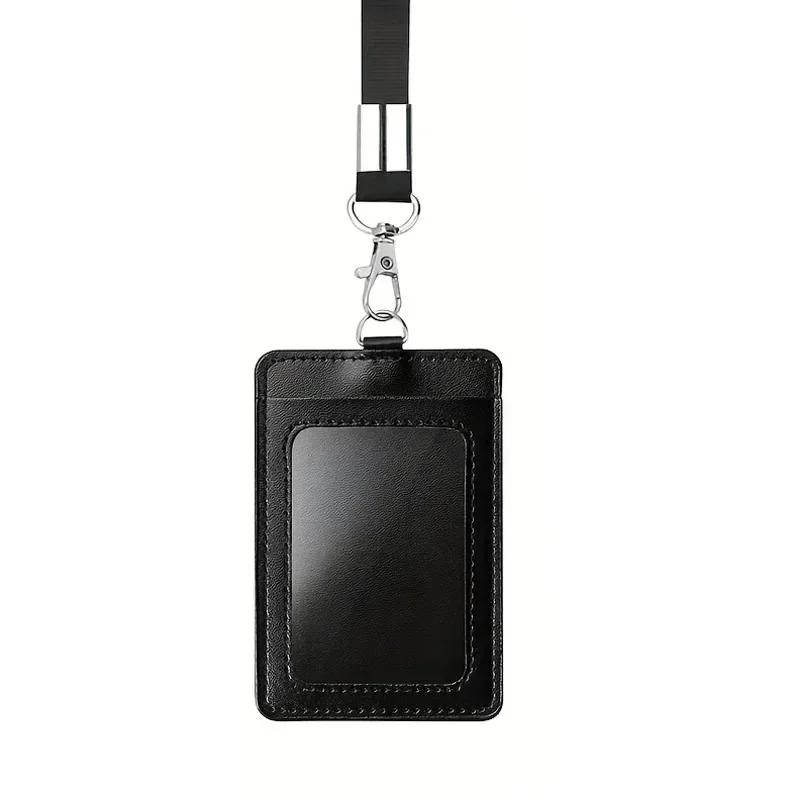 Credit Card Holder Black Color Card Holder Lanyard Solid Color ID Card Holder Retractable Badge Reel Office Supplies