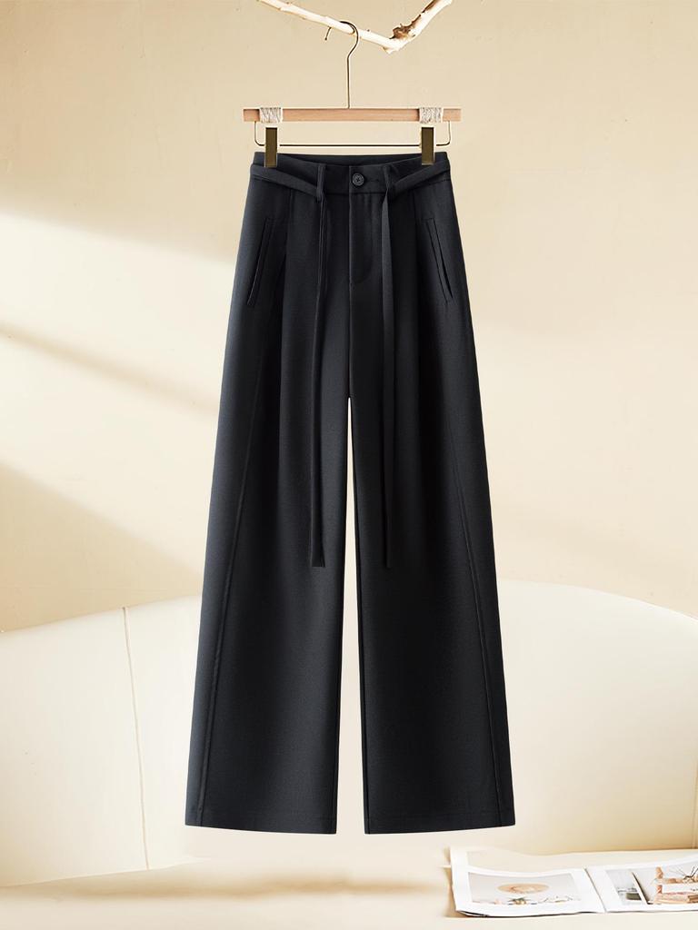 Wool Blend Wide-Leg High Waist Pants for Women - Autumn/Winter 2025: Thick, Versatile & Comfortable