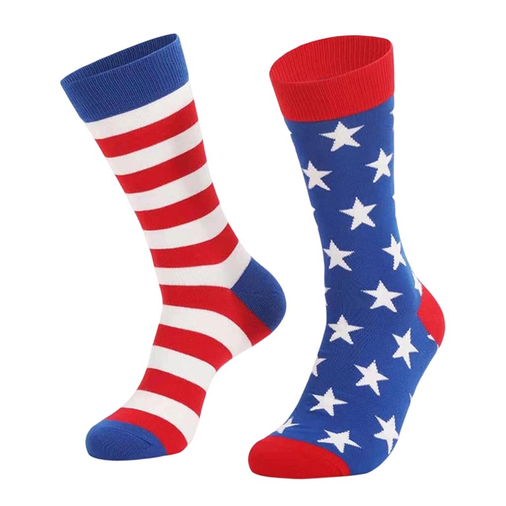 Herren Unabhängigkeitstag Flaggen Socken, Farbblock Streifen Mittelsocken
