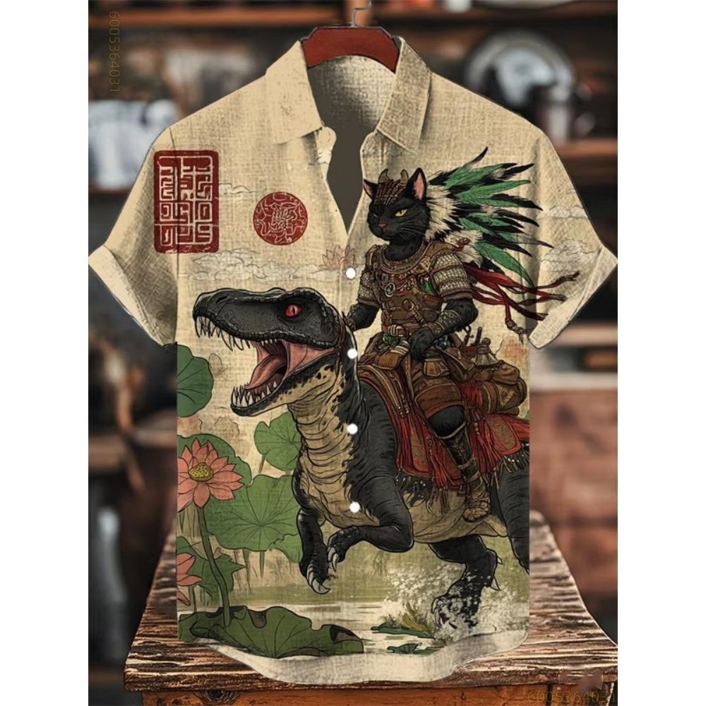2026 Summer New Men's Polo Short sleeved Shirt Armored Warrior Black Cat Printed Short sleeved Shirt Trendy Casual Shirt
