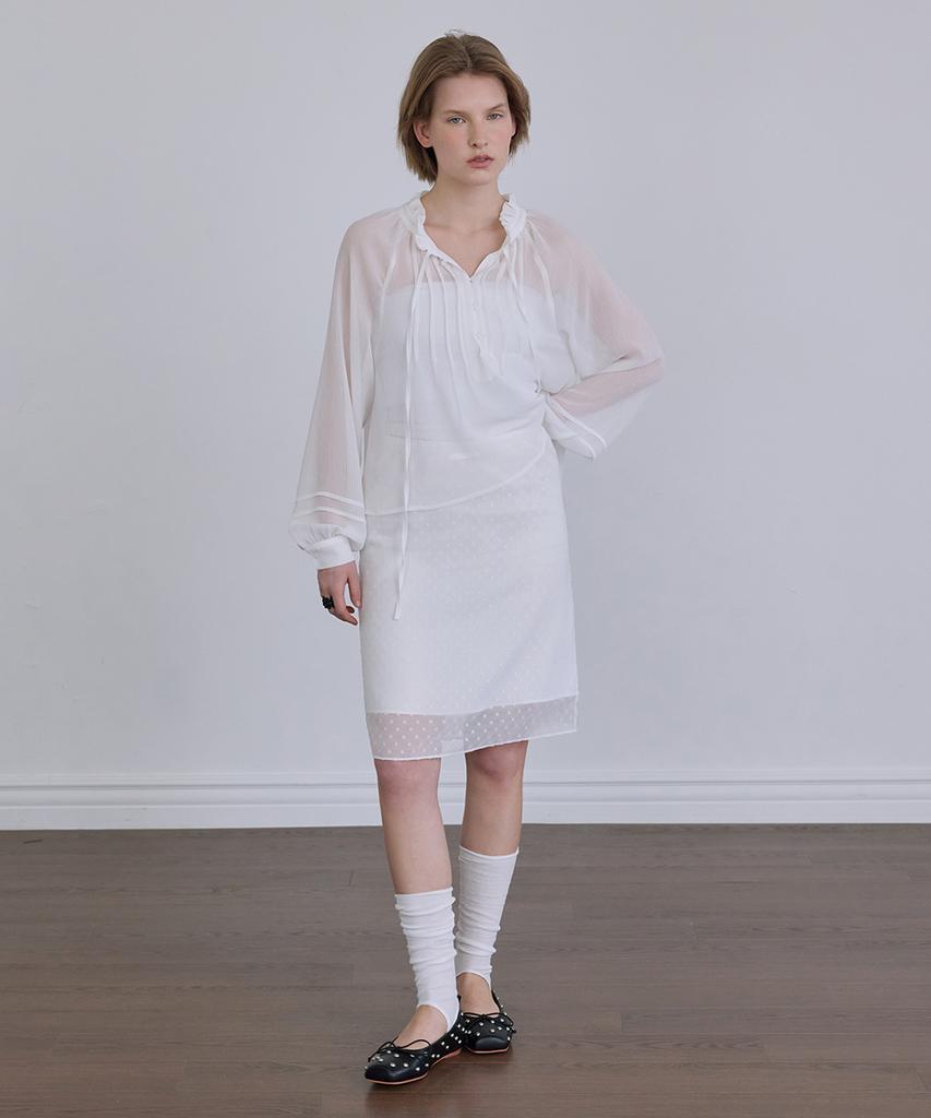 After Hours Chiffon Midi Skirt (White-Dot)
