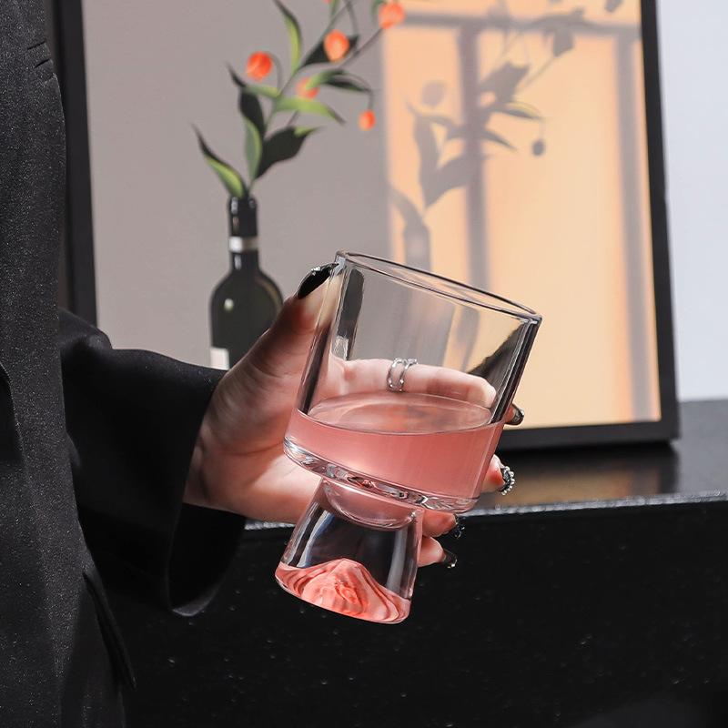 Pink Mountain Design Glass Tumbler High Foot Unique Cocktail Coffee Ice Cream Cup for Home Bar Party Gift