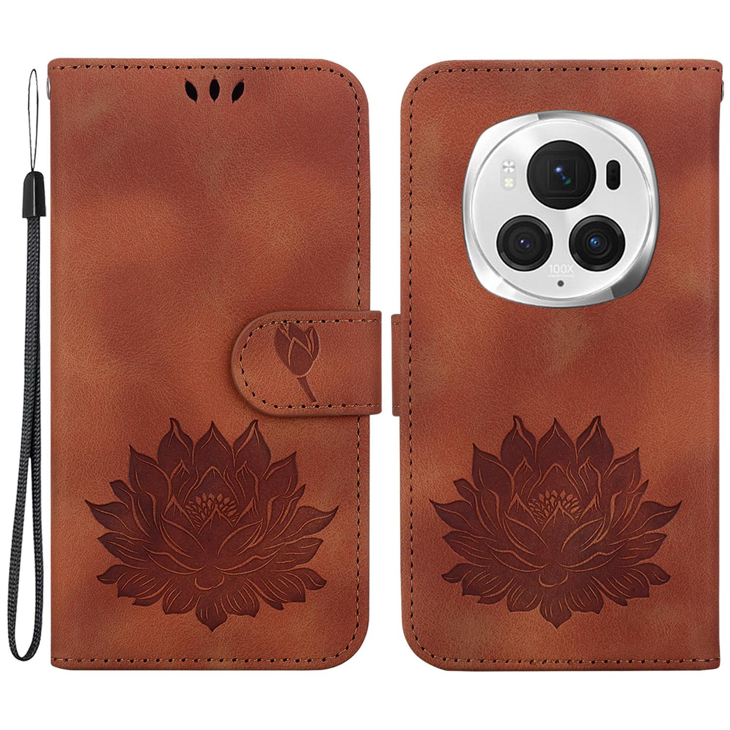 

For Honor Magic6 Pro 5G Case Leather Lotus Phone Cover Wallet with Card Holder B