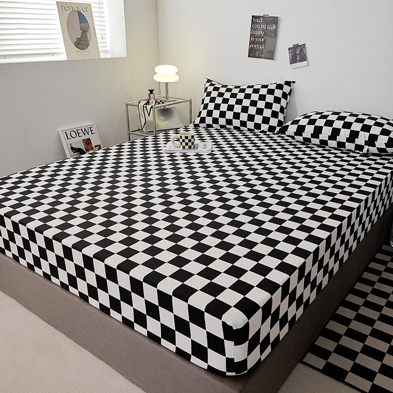 Cotton Fitted Sheet Soild Color with Elastic Band Non Slip Adjustable Mattress Cover Soft Comfortable for Double King Queen Size