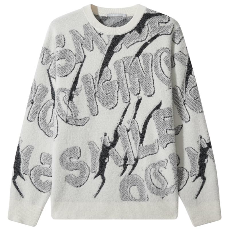 

CABBEEN Men s Letter Totem Pattern Knit Sweater S