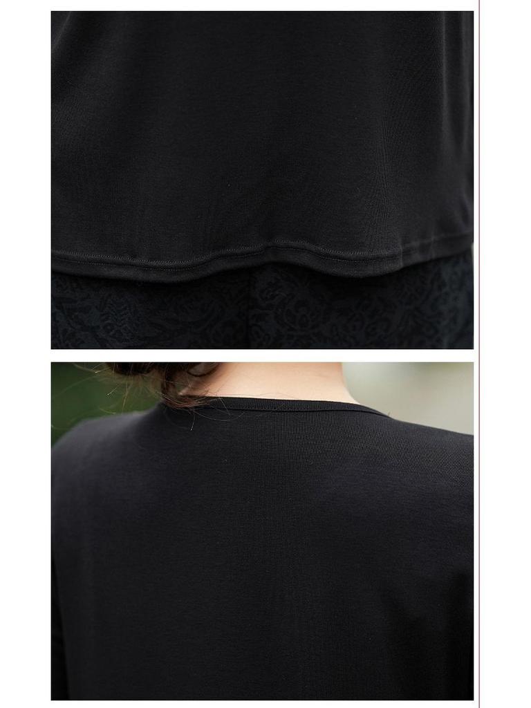 Women's 2025 Ethnic Embroidered Slim Fit T-shirt - New Chinese Style, Round Neck, Retro Spring/Summer Base Shirt