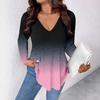 V-neck Cat Gradient Print New Style Daily Casual Long-Sleeved T-Shirt