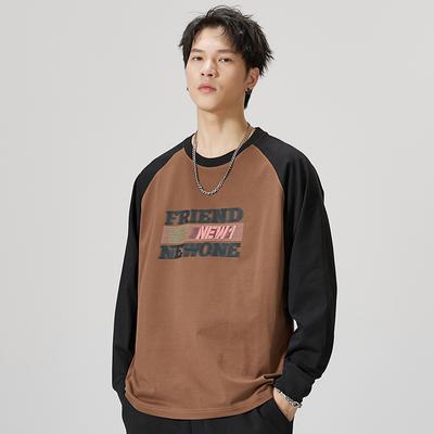 Autumn And Winter American Retro Crew Neck Long-Sleeved T-Shirt Men'S Loose Large Size Printing Tide Brand Heavy Sweater Long-Sleeved Tide