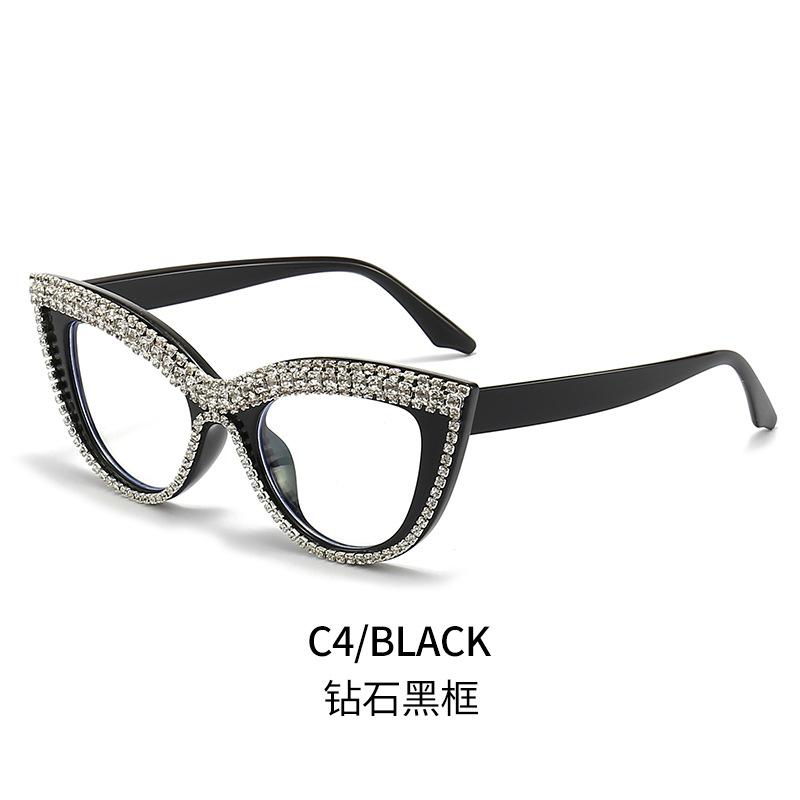 Diamond-Encrusted Sunglasses, Trendy Personalized Flower Cat'S Eye Ball Flat Glasses Sunglasses
