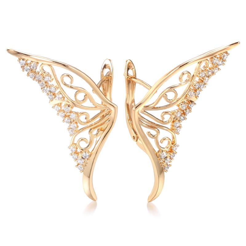 Luxus Roségold Damen Ohrring Bling Natürlicher Zirkon Funkelnder Hohler Schmetterling Stecker Ohrring Hochzeitsschmuck Geschenk beige