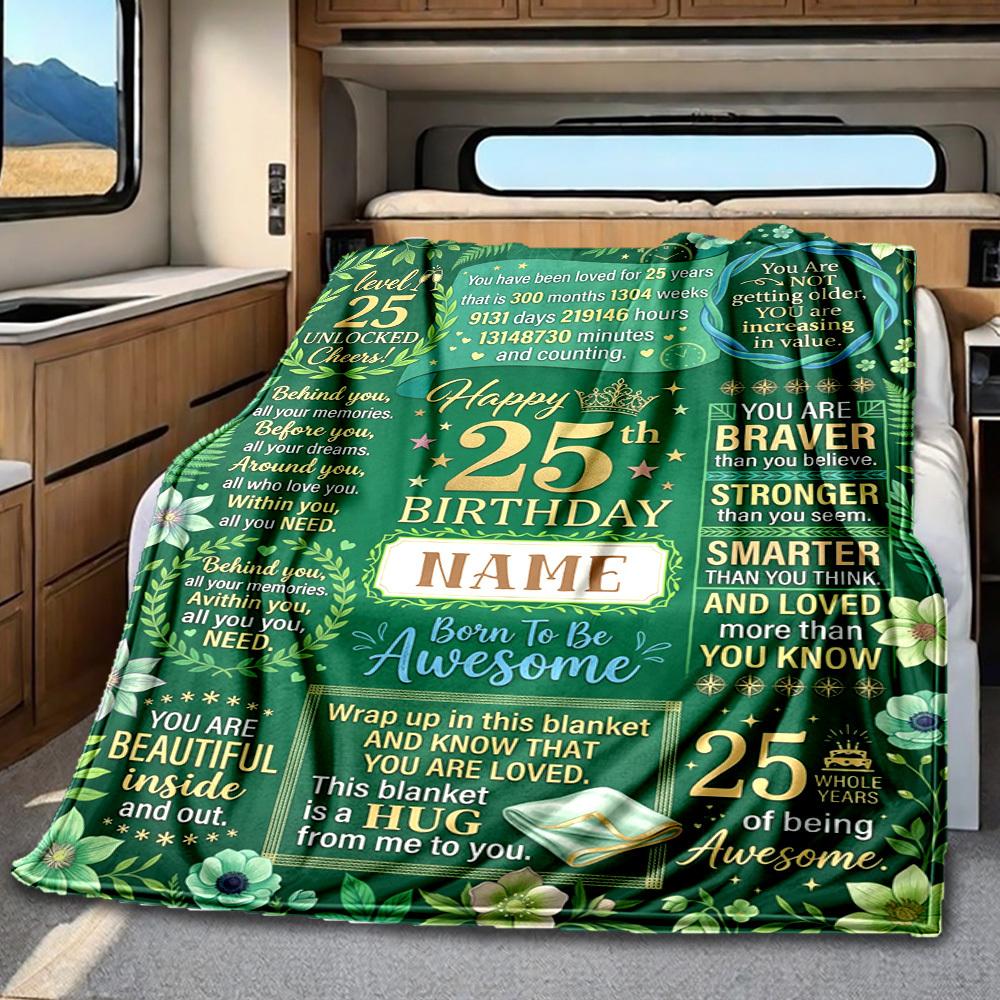 25Th Birthday Celebration Blanket Personalized Name Soft Comfortable Stylish Blanket Car Blanket Perfect For Travel Camping Outdoor Home Suitable For