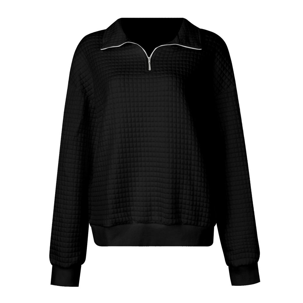 Damenmode Lässiges Sweatshirt mit Stehkragen und Reißverschluss und langen Ärmeln