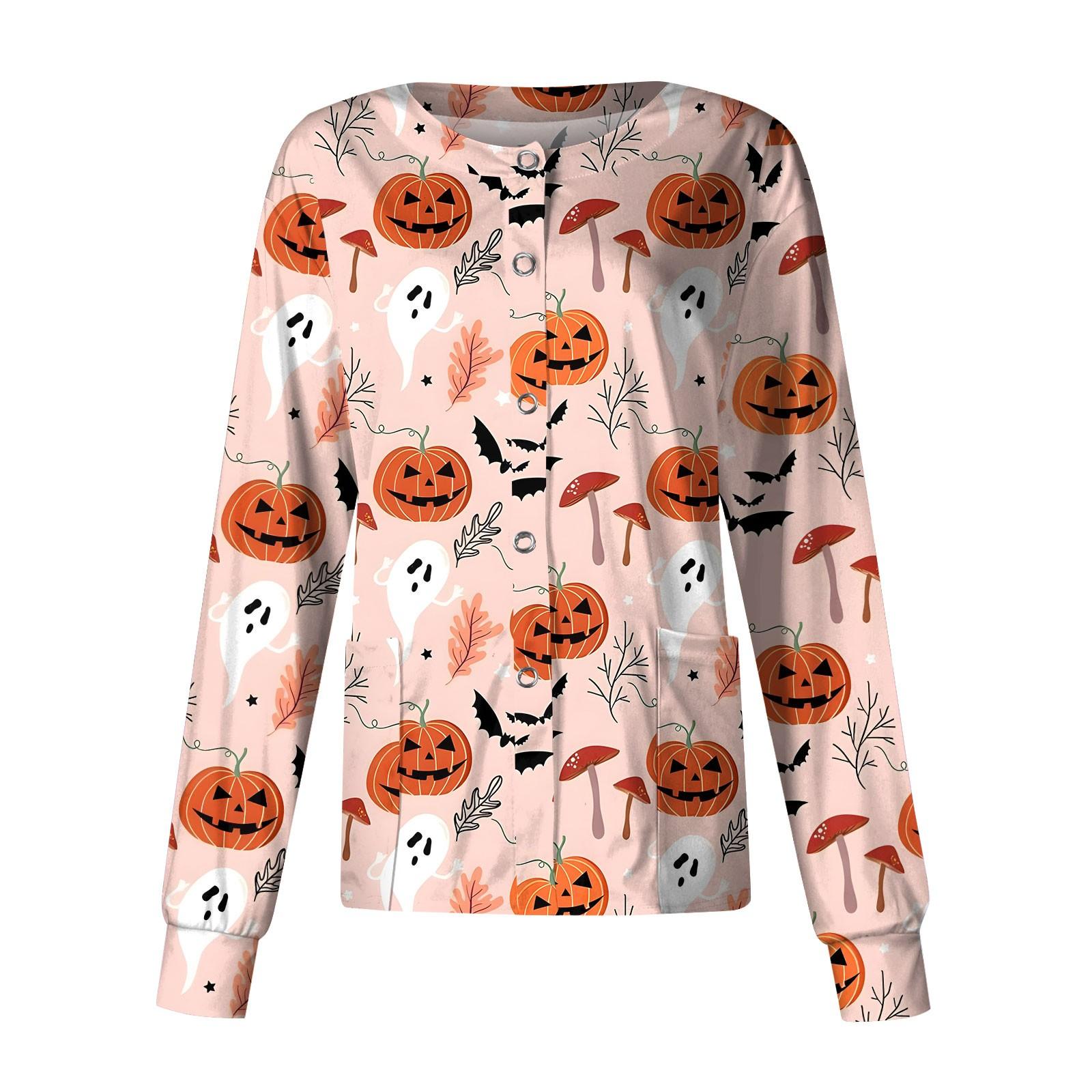 

Женская повседневная модная однобортная куртка с длинным рукавом и стоячими лацканами на Хэллоуин с принтом защитная рабочая куртка M розовый