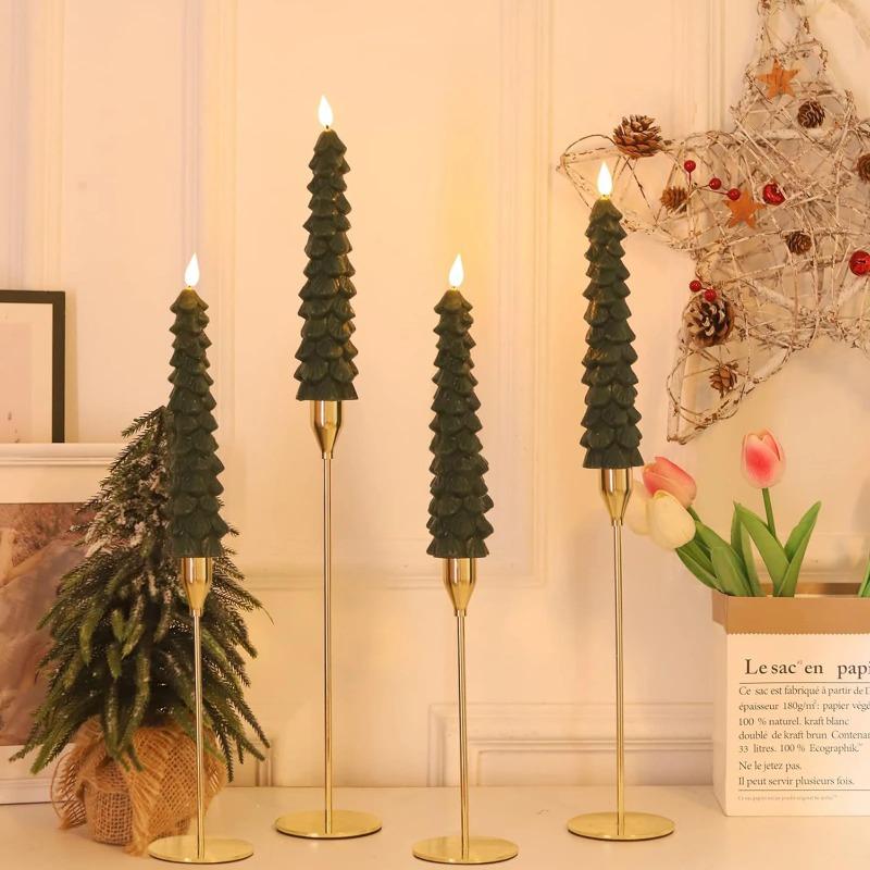 LED Christmas Tree Flameless Taper Candles Waxy Flameless Taper Candles Flickering Window Candle for Christmas Decor