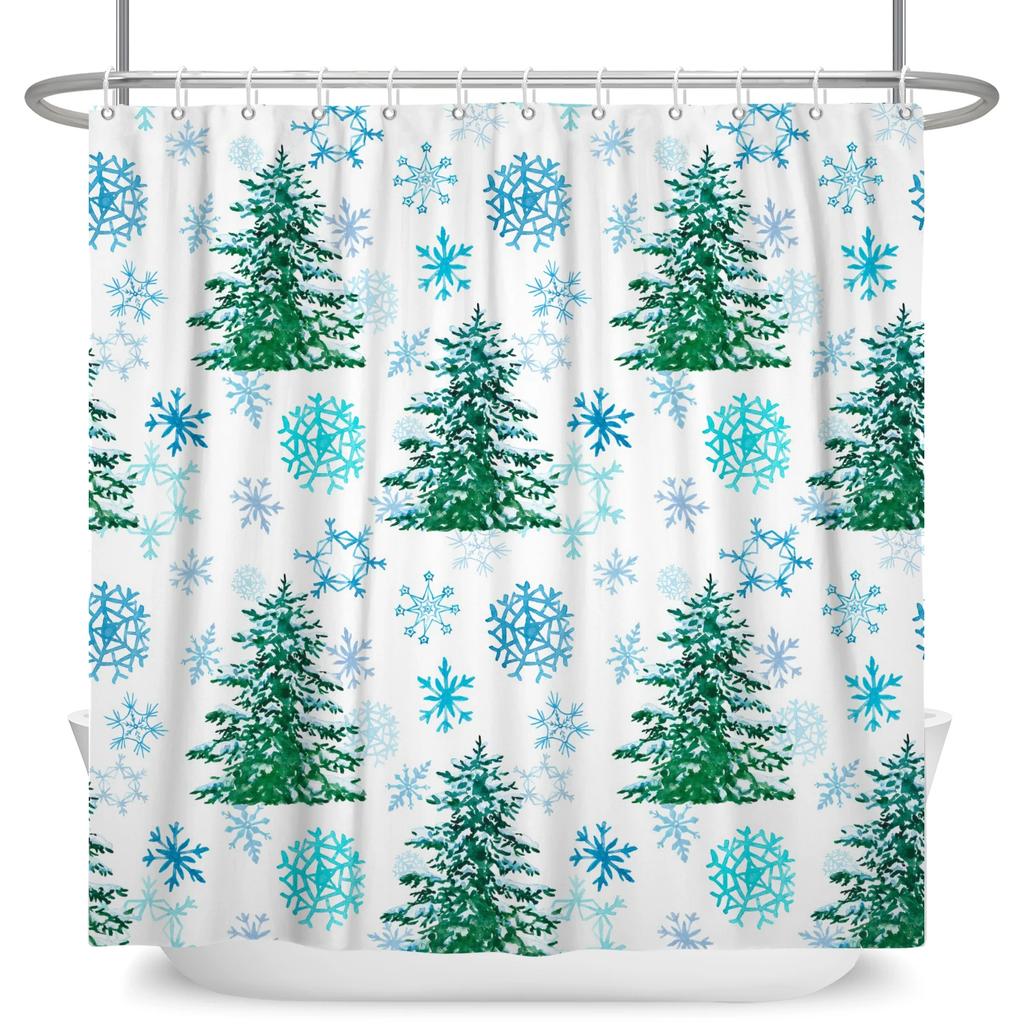 Merry Christmas Snowman Shower Curtains Waterproof Bath Curtain Santa Claus Snowflake for Bathroom Home Decor with Hooks