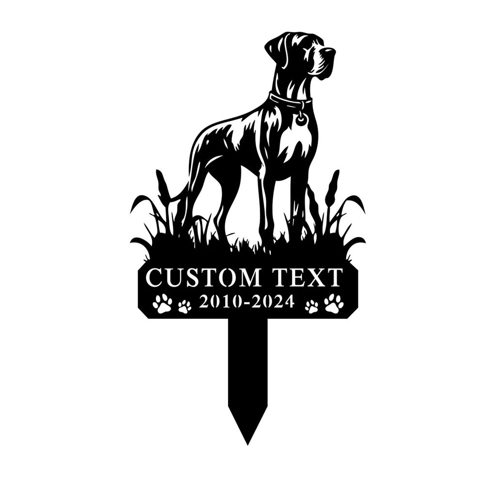 Outdoor Great Dane Dog Memorial Metal Stake Sign Pet Garden Art Name Plate