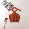 American Fashion Brand Cross Hanging Neck Cami Summer Rib Solid Sexy Short Knitted Top Women