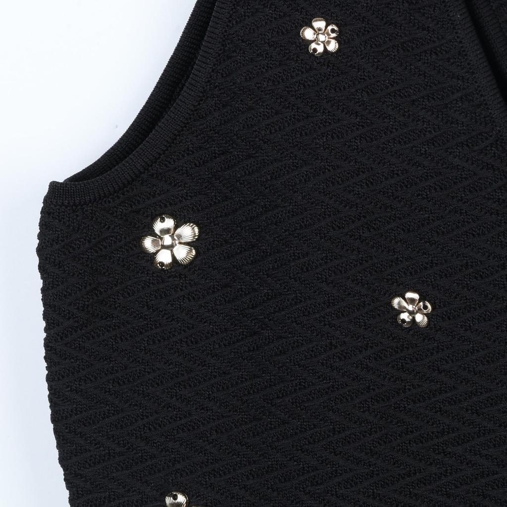 S Family Spring/Summer Sequin Buckle One-Shoulder Knitted Camisole & Black Midi Skirt Set for Women