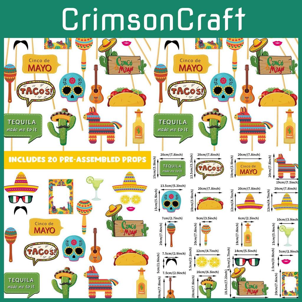 Mexican Booth Photo Props Set Of 20 For Celebrations And Party Decorations
