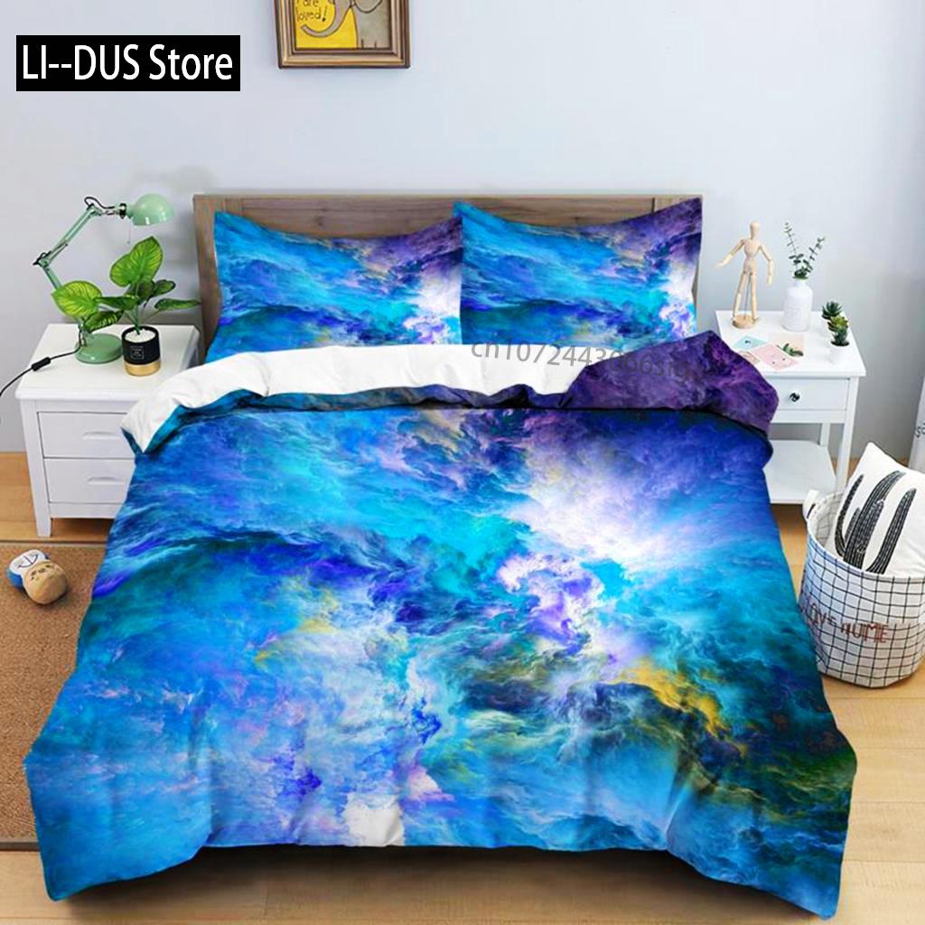 Comforter Colorful Cloud Polyester Orange Yellow Purple Cloud Sky For Teens Girls Abstract Theme Soft Bedding Set